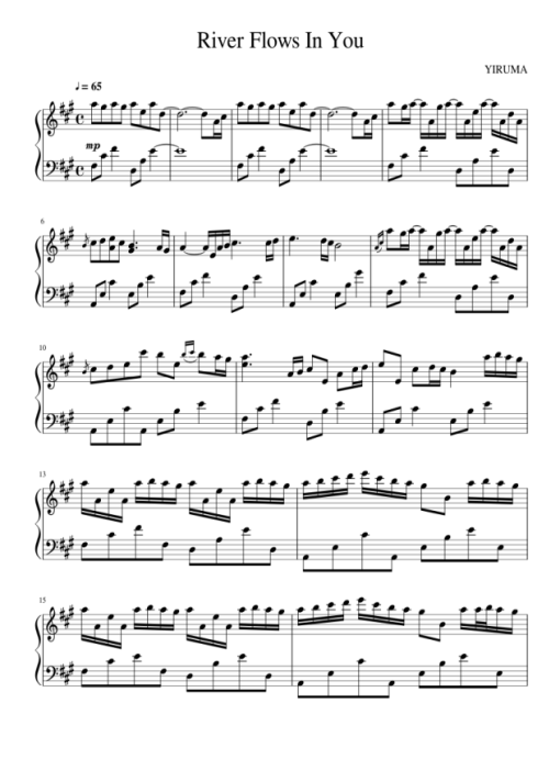river flows in you piano sheet