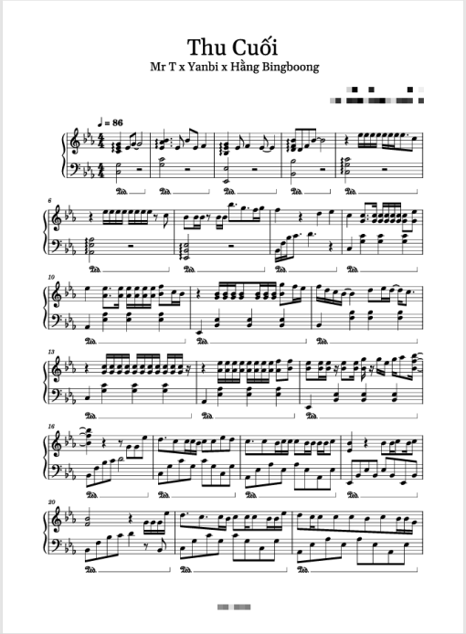 Thu cuối piano sheet